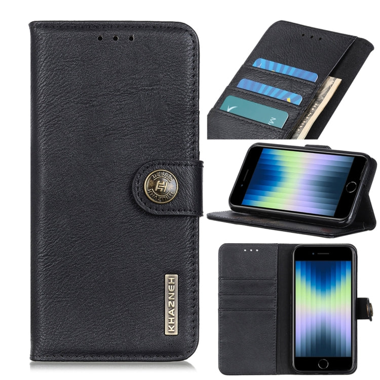 For iPhone SE 2022 / SE 2020 KHAZNEH Cowhide Texture PU + TPU Left and Right Open Leather Case with Bracket & Line Card and Wallet