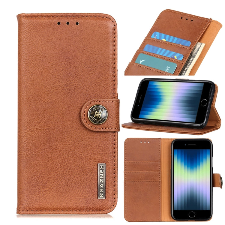 For iPhone SE 2022 / SE 2020 KHAZNEH Cowhide Texture PU + TPU Left and Right Open Leather Case with Bracket & Line Card and Wallet