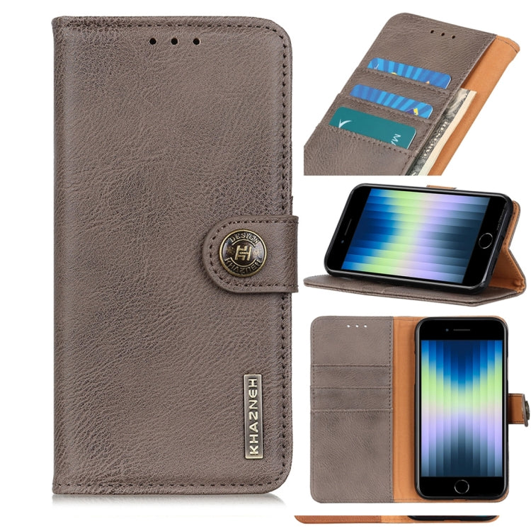 For iPhone SE 2022 / SE 2020 KHAZNEH Cowhide Texture PU + TPU Left and Right Open Leather Case with Bracket & Line Card and Wallet