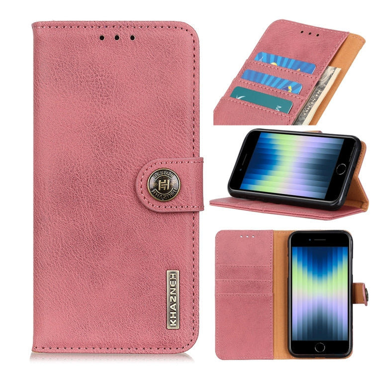 For iPhone SE 2022 / SE 2020 KHAZNEH Cowhide Texture PU + TPU Left and Right Open Leather Case with Bracket & Line Card and Wallet