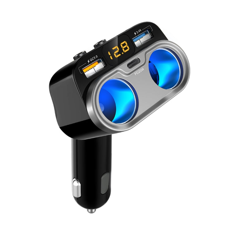 C47PQ Car Cigarette Lighter + Dual USB + Type-C Car Charger(Black)
