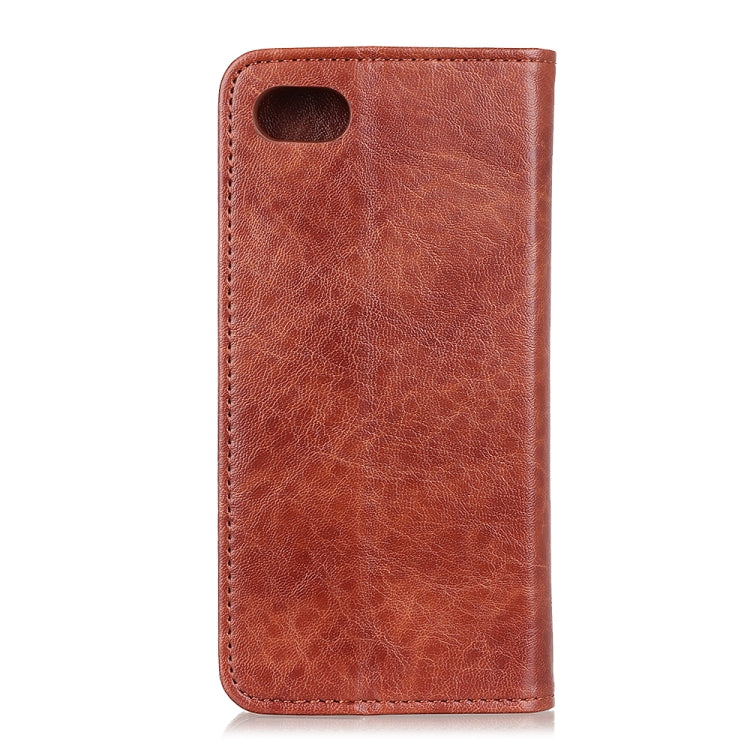 For iPhone SE 2022 / SE 2020 Magnetic Suction Crazy Horse Pattern PU Left and Right Open with Bracket and Card Slot and Wallet