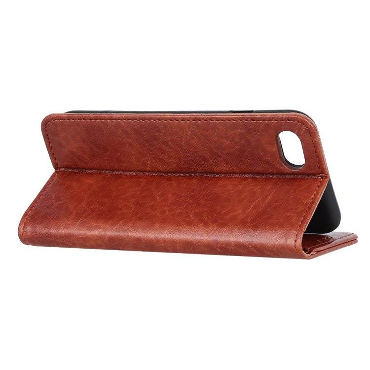 For iPhone SE 2022 / SE 2020 Magnetic Suction Crazy Horse Pattern PU Left and Right Open with Bracket and Card Slot and Wallet