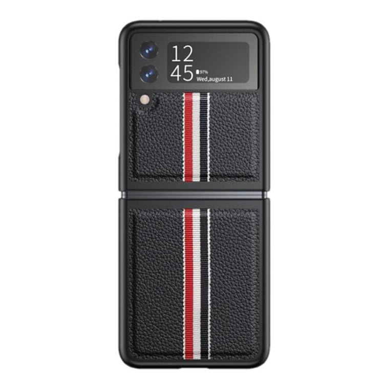 For Samsung Galaxy Z Flip3 5G Litchi Texture Genuine Leather Color Strip Phone Case