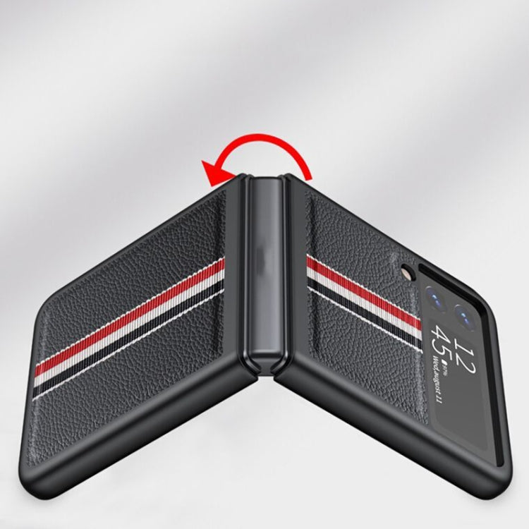 For Samsung Galaxy Z Flip3 5G Litchi Texture Genuine Leather Color Strip Phone Case