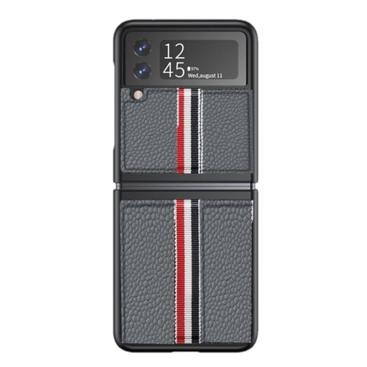For Samsung Galaxy Z Flip4 Litchi Texture Genuine Leather Color Strip Phone Case