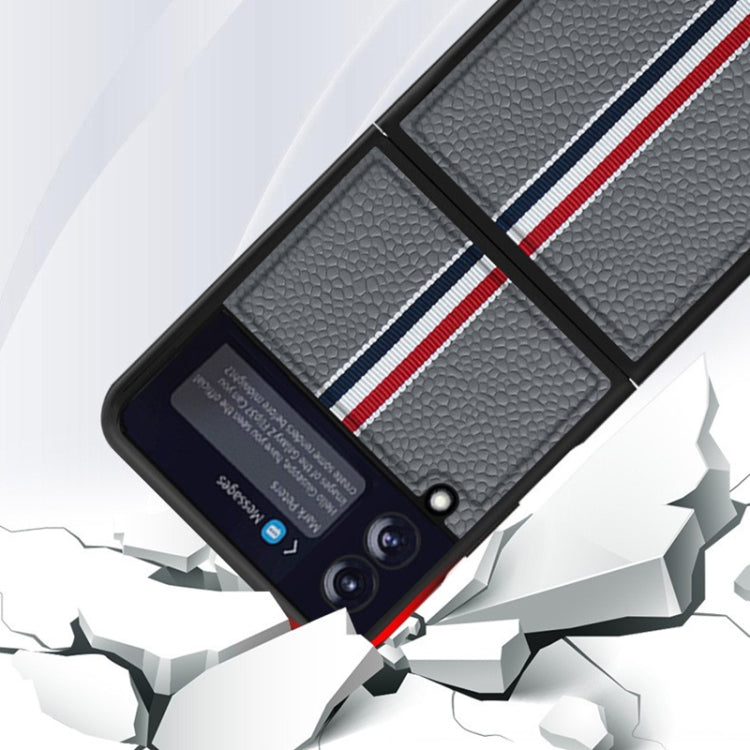 For Samsung Galaxy Z Flip4 Litchi Texture Genuine Leather Color Strip Phone Case