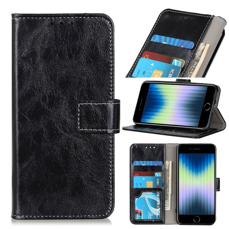 For iPhone SE 2022 / SE 2020 Vintage Crazy Horse PU + + Left and Right Leather Case with Photo Frame & Bracket & Front and Back Buckle