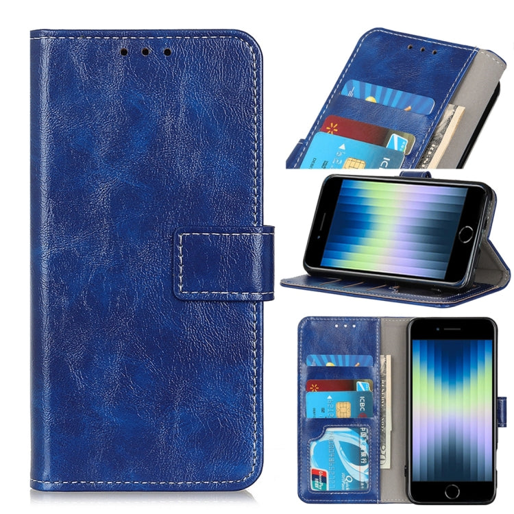 For iPhone SE 2022 / SE 2020 Vintage Crazy Horse PU + + Left and Right Leather Case with Photo Frame & Bracket & Front and Back Buckle