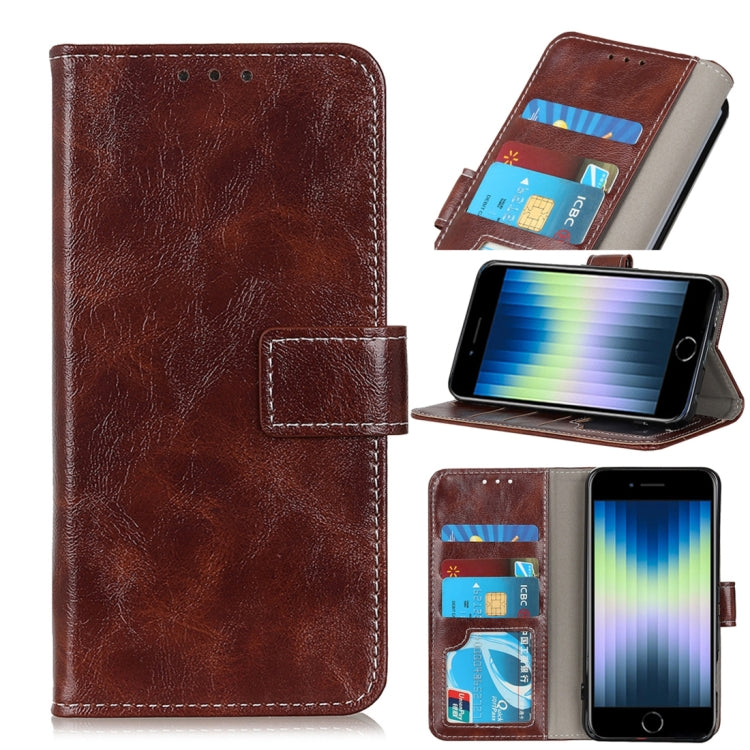 For iPhone SE 2022 / SE 2020 Vintage Crazy Horse PU + + Left and Right Leather Case with Photo Frame & Bracket & Front and Back Buckle
