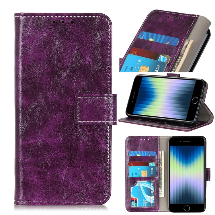 For iPhone SE 2022 / SE 2020 Vintage Crazy Horse PU + + Left and Right Leather Case with Photo Frame & Bracket & Front and Back Buckle