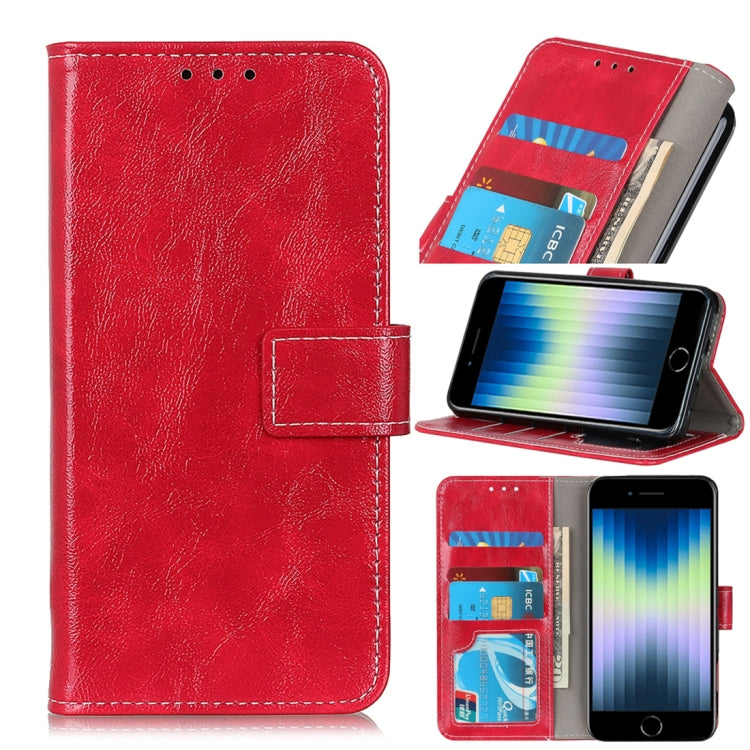 For iPhone SE 2022 / SE 2020 Vintage Crazy Horse PU + + Left and Right Leather Case with Photo Frame & Bracket & Front and Back Buckle