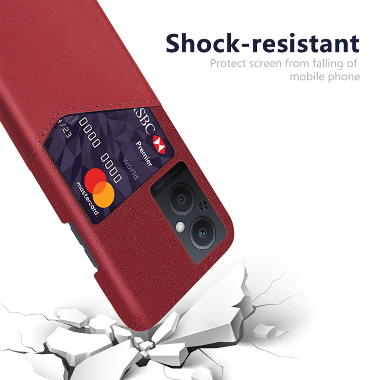 For OPPO Reno8 Lite Cloth Texture PC + PU Leather Back Cover Shockproof Case with Card Slot