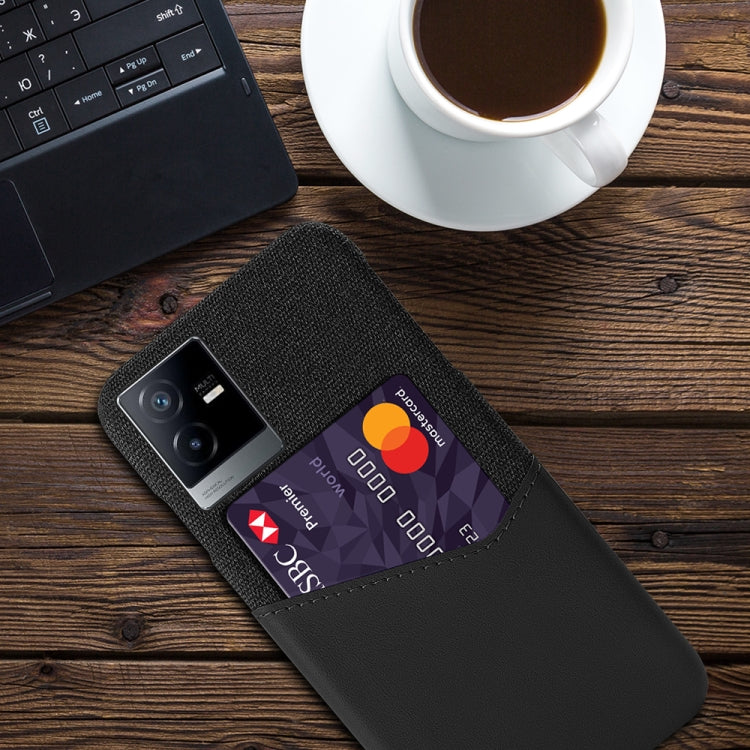 For vivo T2x Cloth Texture PC + PU Leather Back Cover Shockproof Case with Card Slot