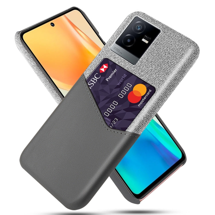 For vivo T2x Cloth Texture PC + PU Leather Back Cover Shockproof Case with Card Slot