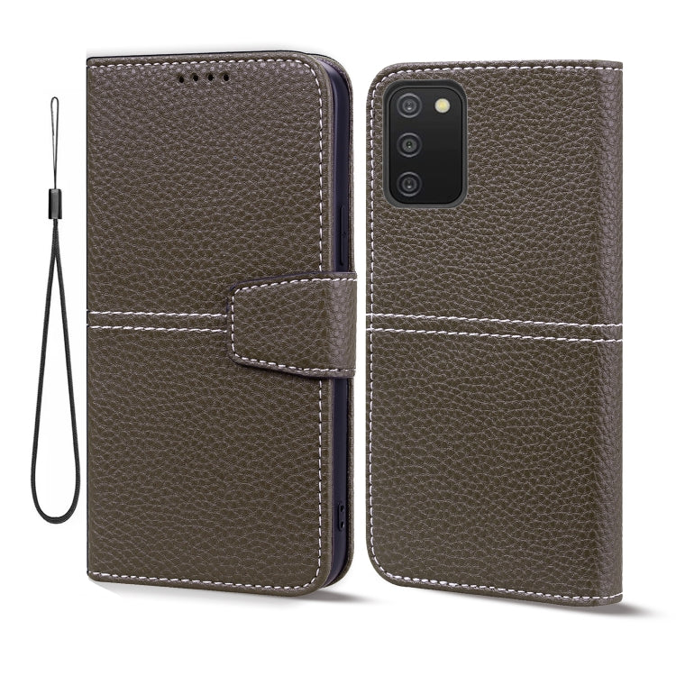 For Samsung Galaxy A02s 166.6mm EU Version Litchi RFID Leather Phone Case