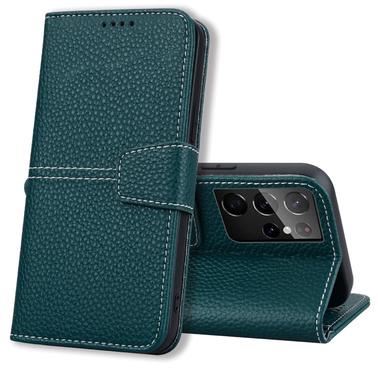 For Samsung Galaxy S21 Ultra 5G Litchi RFID Leather Phone Case