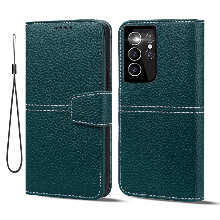 For Samsung Galaxy S21 Ultra 5G Litchi RFID Leather Phone Case