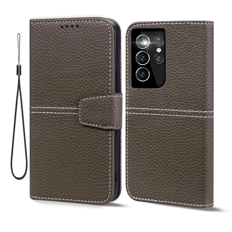 For Samsung Galaxy S21 Ultra 5G Litchi RFID Leather Phone Case