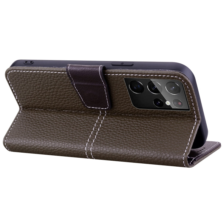 For Samsung Galaxy S21 Ultra 5G Litchi RFID Leather Phone Case