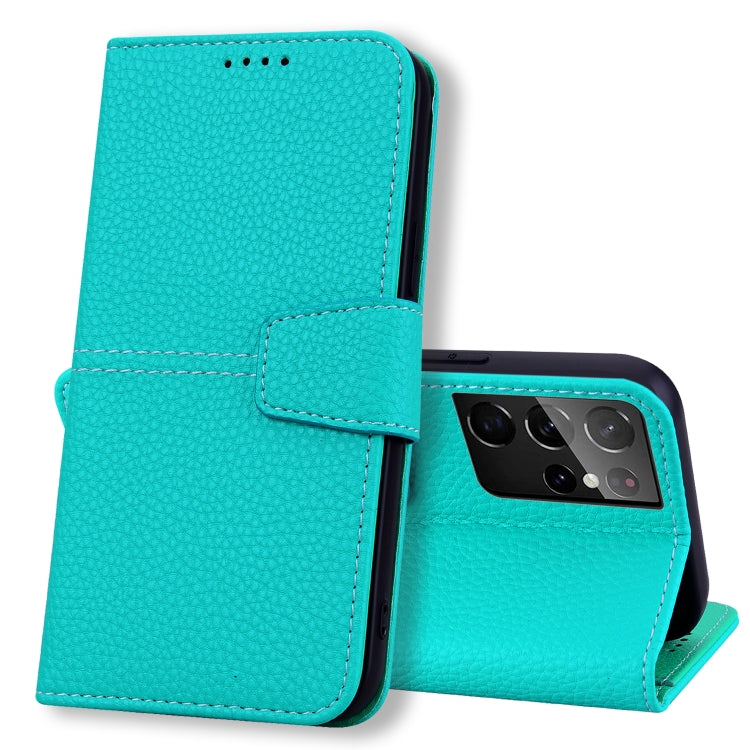 For Samsung Galaxy S21 Ultra 5G Litchi RFID Leather Phone Case