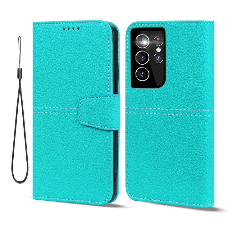 For Samsung Galaxy S21 Ultra 5G Litchi RFID Leather Phone Case