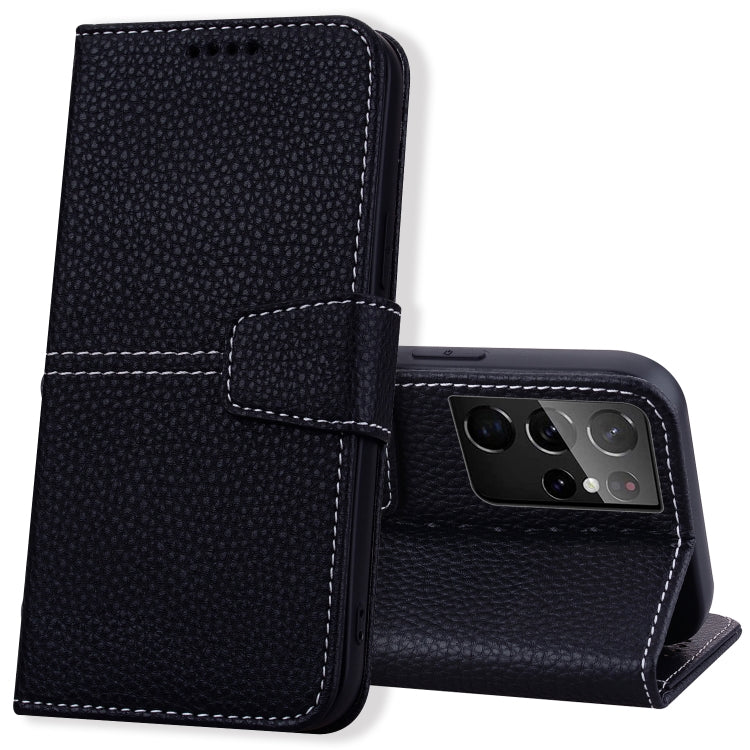 For Samsung Galaxy S21 Ultra 5G Litchi RFID Leather Phone Case