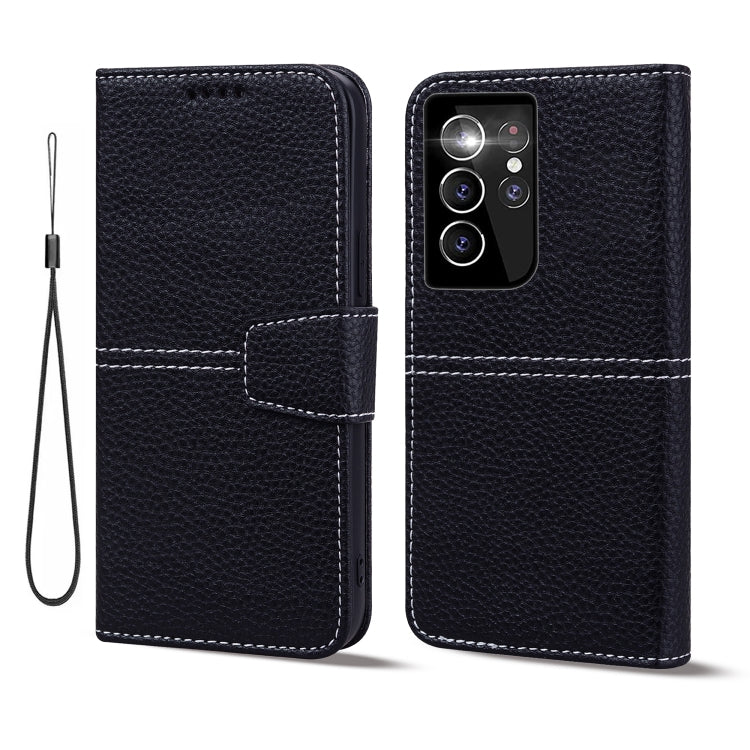 For Samsung Galaxy S21 Ultra 5G Litchi RFID Leather Phone Case