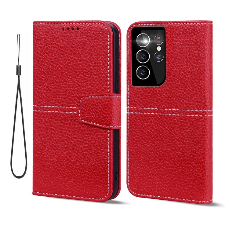 For Samsung Galaxy S21 Ultra 5G Litchi RFID Leather Phone Case