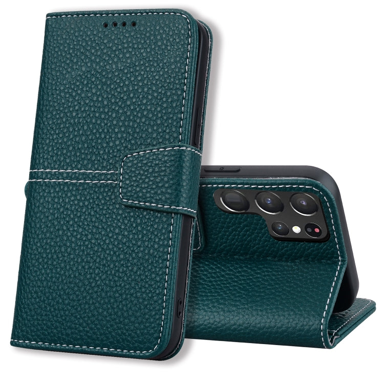 For Samsung Galaxy S22 Ultra 5G Litchi RFID Leather Phone Case
