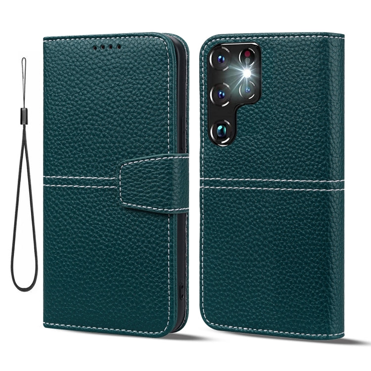 For Samsung Galaxy S22 Ultra 5G Litchi RFID Leather Phone Case