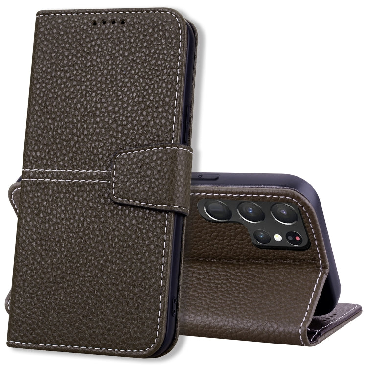 For Samsung Galaxy S22 Ultra 5G Litchi RFID Leather Phone Case