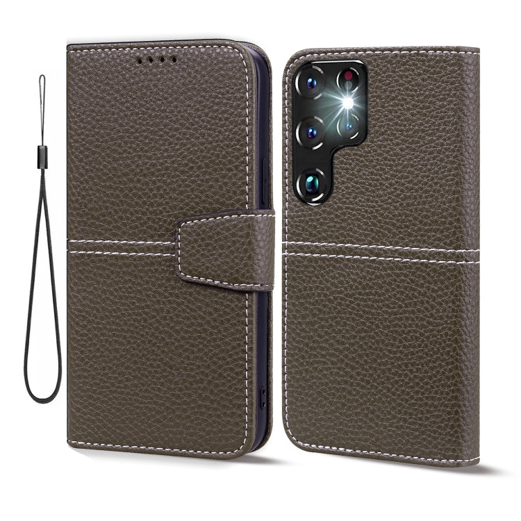 For Samsung Galaxy S22 Ultra 5G Litchi RFID Leather Phone Case