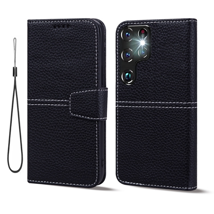 For Samsung Galaxy S22 Ultra 5G Litchi RFID Leather Phone Case