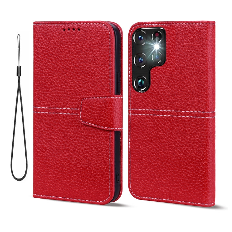 For Samsung Galaxy S22 Ultra 5G Litchi RFID Leather Phone Case
