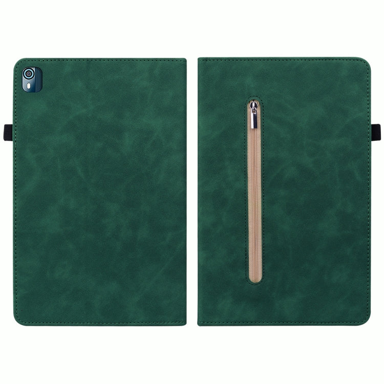 For Nokia T10 Skin Feel Solid Color Zipper Leather Tablet Case