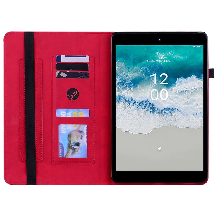 For Nokia T10 Skin Feel Solid Color Zipper Leather Tablet Case