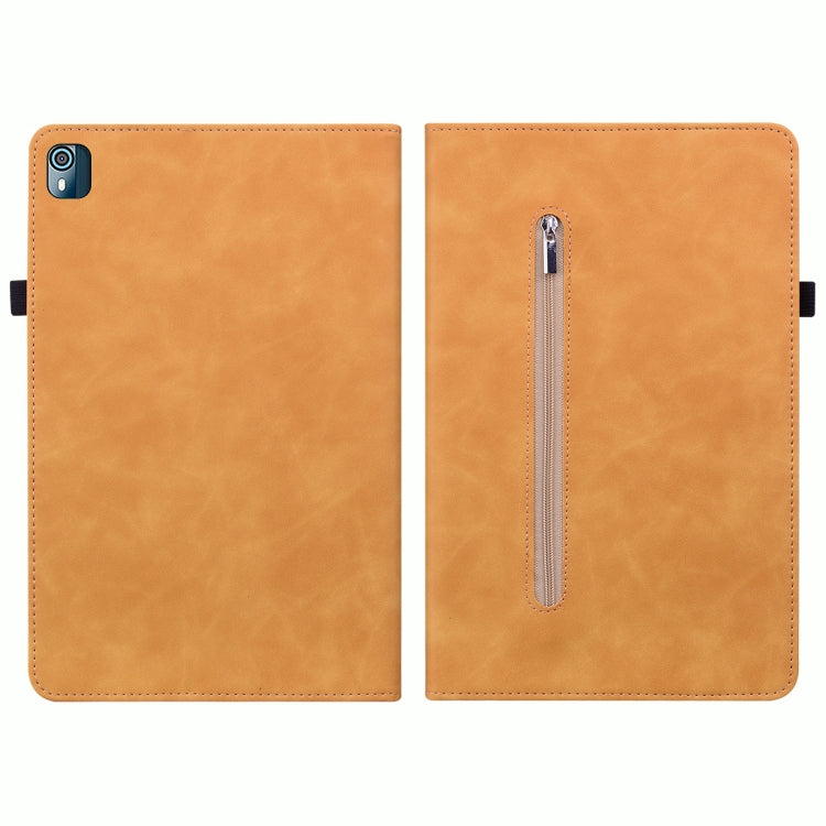 For Nokia T10 Skin Feel Solid Color Zipper Leather Tablet Case