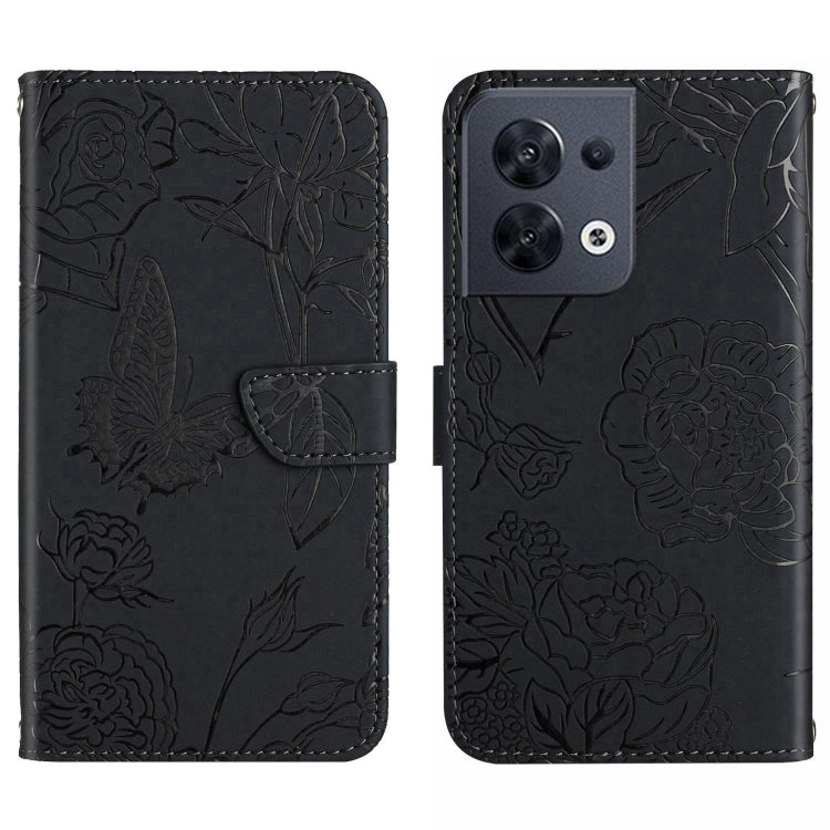 For OPPO Reno8 5G HT03 Skin Feel Butterfly Embossed Flip Leather Phone Case