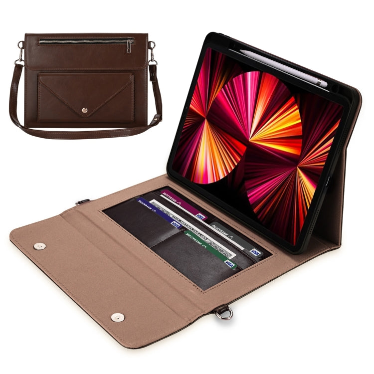 For iPad mini 6 3-fold Zipper Leather Tablet Case Crossbody Pocket Bag