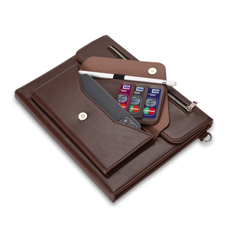 For iPad mini 6 3-fold Zipper Leather Tablet Case Crossbody Pocket Bag