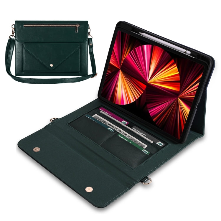 For iPad mini 6 3-fold Zipper Leather Tablet Case Crossbody Pocket Bag