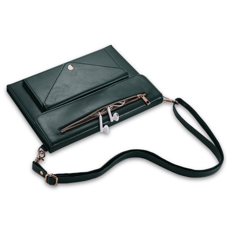 For iPad mini 6 3-fold Zipper Leather Tablet Case Crossbody Pocket Bag