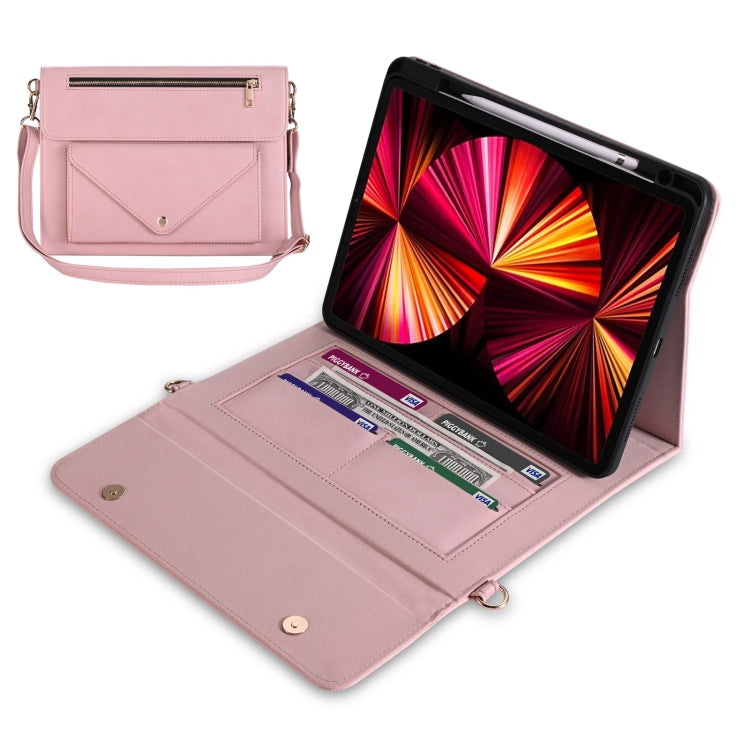 For iPad mini 6 3-fold Zipper Leather Tablet Case Crossbody Pocket Bag