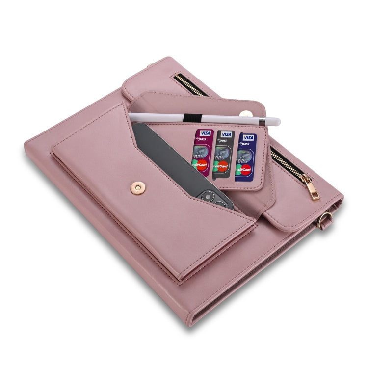 For iPad mini 6 3-fold Zipper Leather Tablet Case Crossbody Pocket Bag