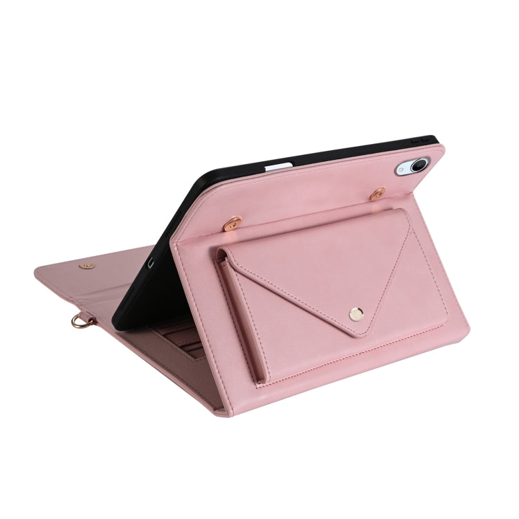 For iPad mini 6 3-fold Zipper Leather Tablet Case Crossbody Pocket Bag