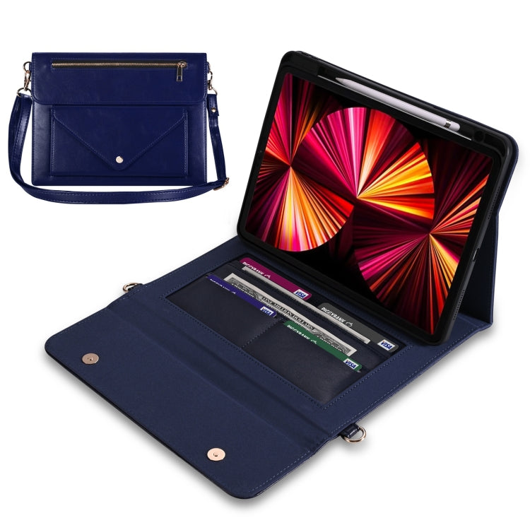 For iPad mini 6 3-fold Zipper Leather Tablet Case Crossbody Pocket Bag