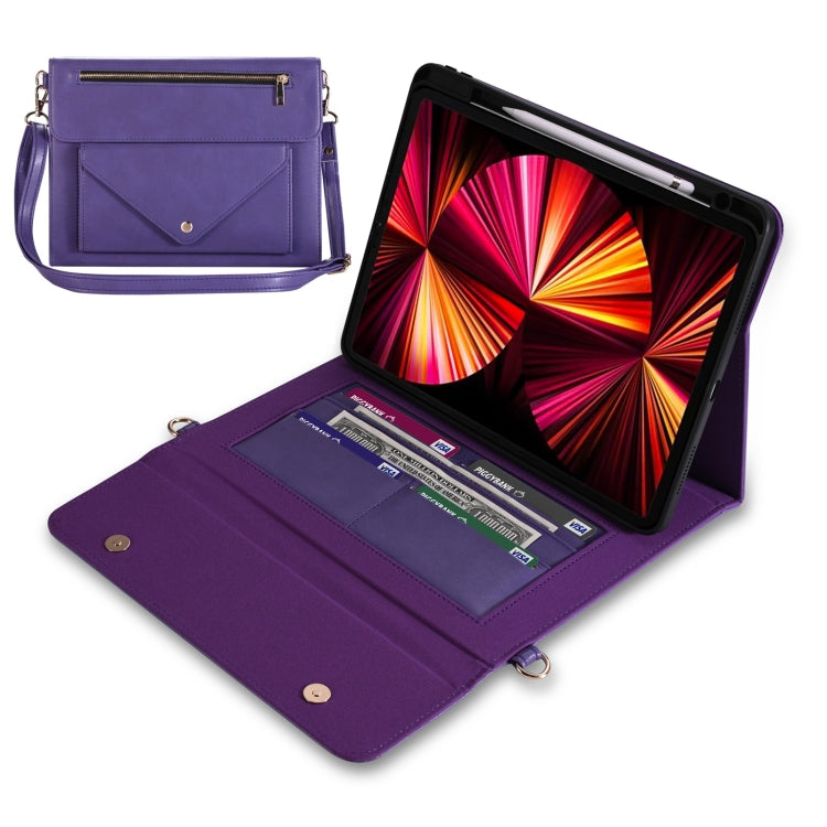 For iPad mini 6 3-fold Zipper Leather Tablet Case Crossbody Pocket Bag