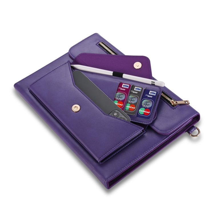 For iPad mini 6 3-fold Zipper Leather Tablet Case Crossbody Pocket Bag