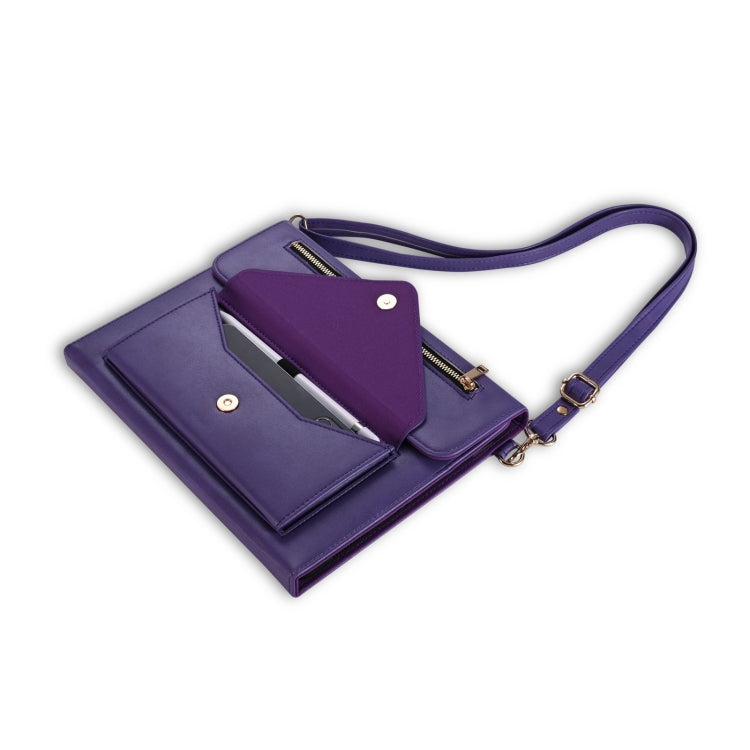 For iPad mini 6 3-fold Zipper Leather Tablet Case Crossbody Pocket Bag